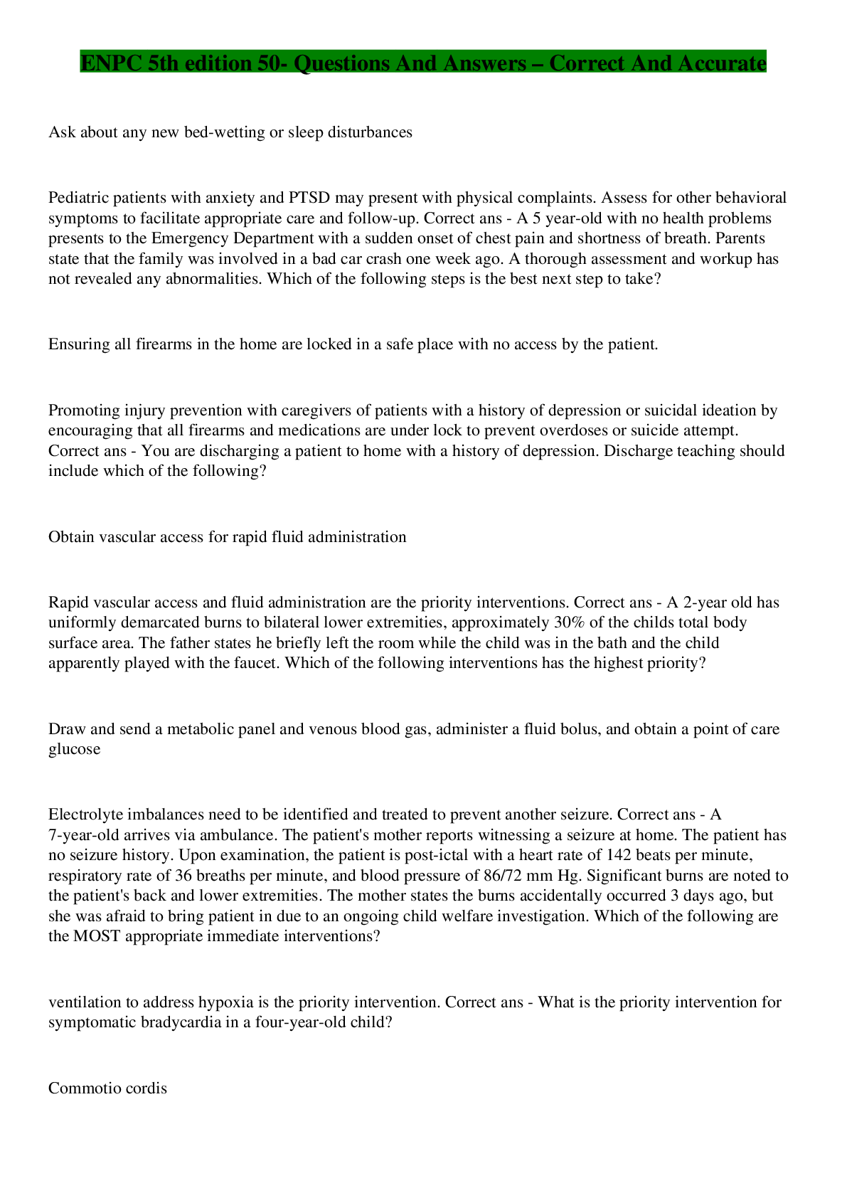 ENPC 5th edition 50 Questions And Answers Correct And Accurate